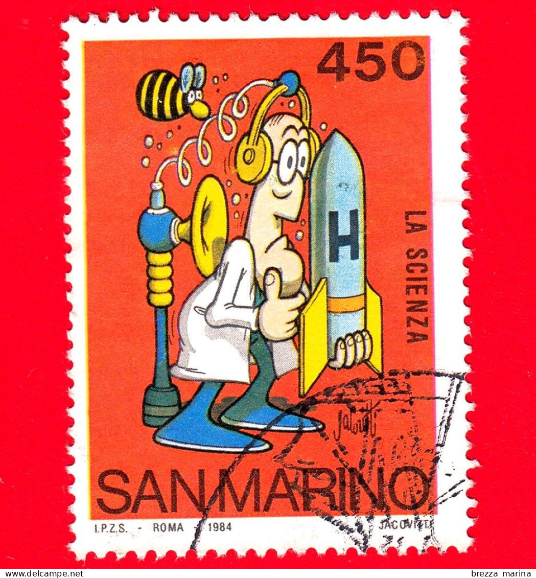 SAN MARINO - Usato - 1984 - Mostra Scuola E Filatelia - La Scienza - Fumetti - 450 - Usados