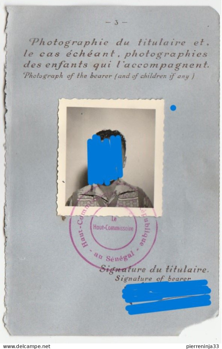 Passeport Sénégal Avec Timbre Fiscal De 1000f Surchargé AOF, 1960 - Storia Postale
