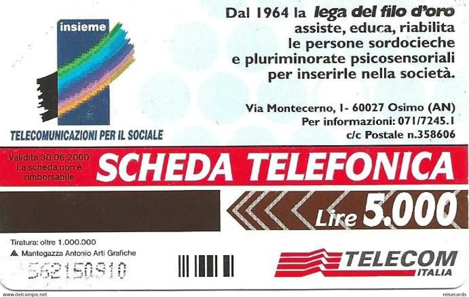 Italy: Telecom Italia - Lega Del Filo D'oro - Pubbliche Pubblicitarie