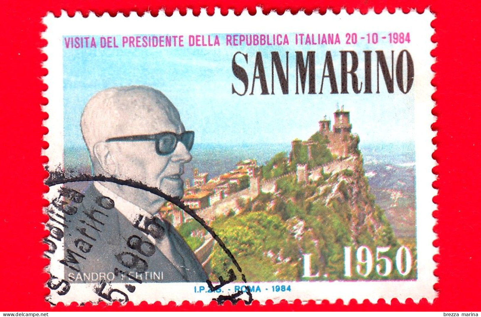 SAN MARINO - Usato - 1984 - Visita Del Presidente Della Repubblica Sandro Pertini - Ritratto E Monte Titano - 1950 - Usados