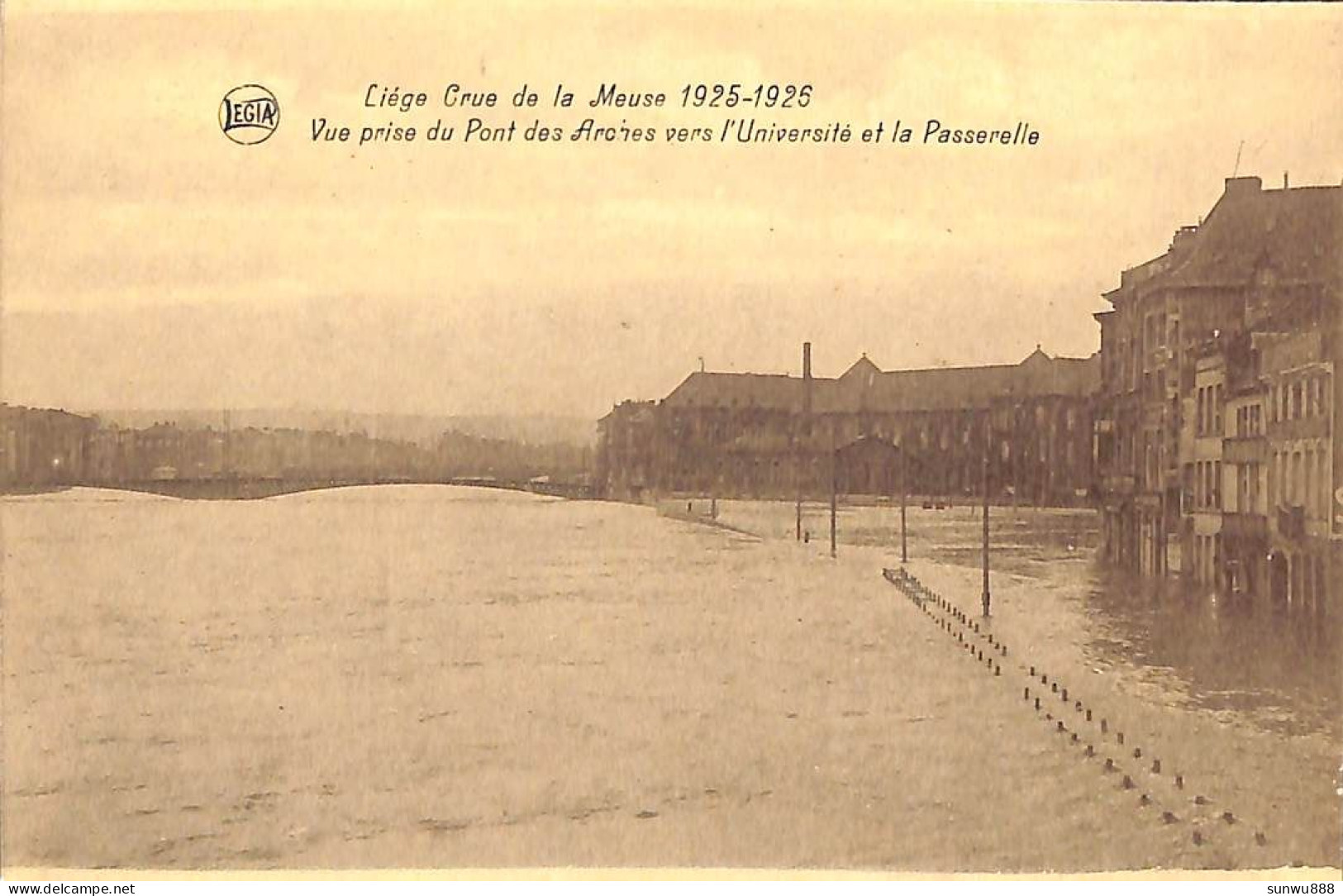 Liège - Crue De La Meuse 1925-1926 Pont Des Arches Vers L'Université Et La Passerelle - Liege