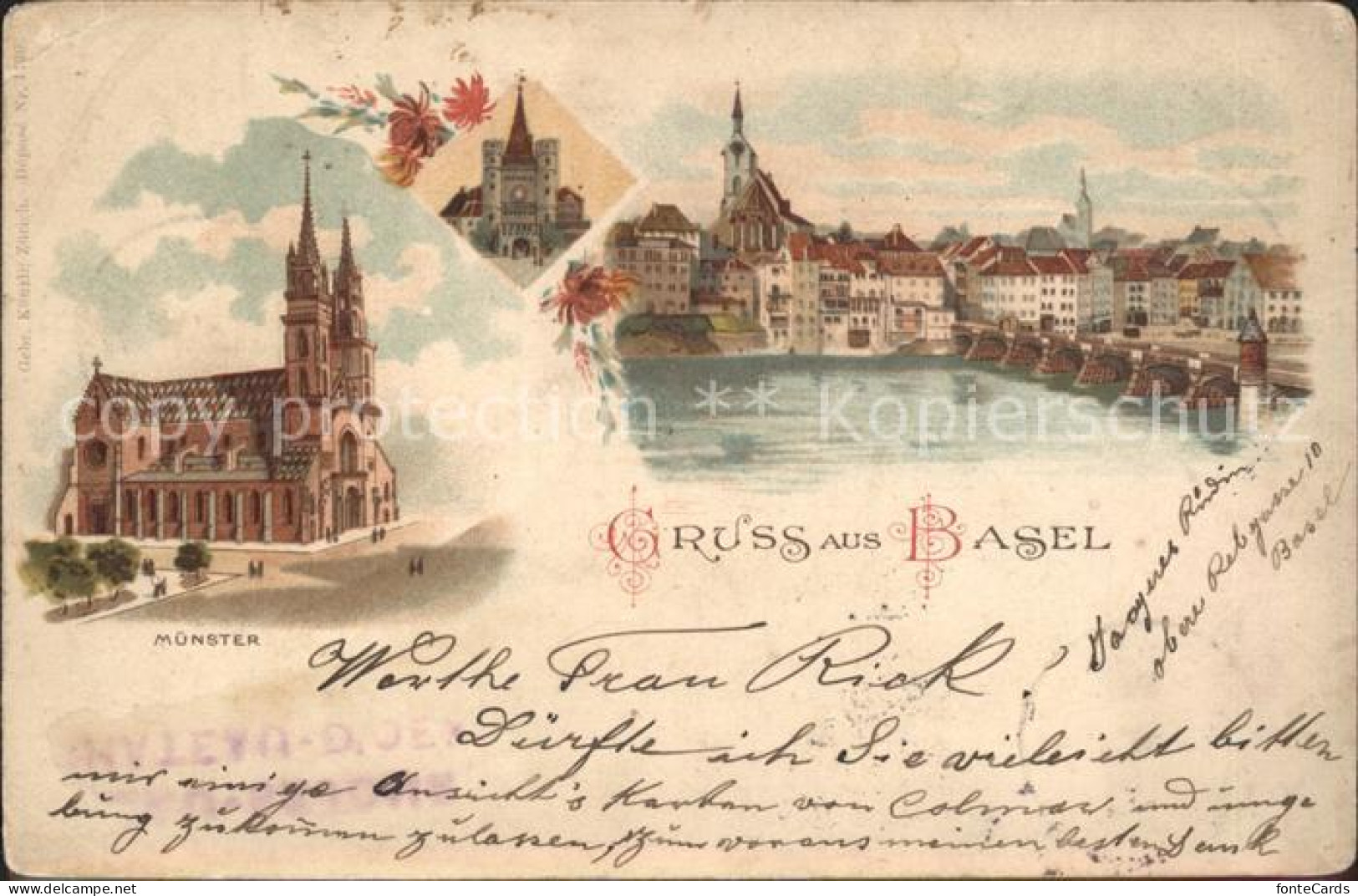 11943338 Basel BS Muenster Bruecke Litho Basel BS - Otros & Sin Clasificación