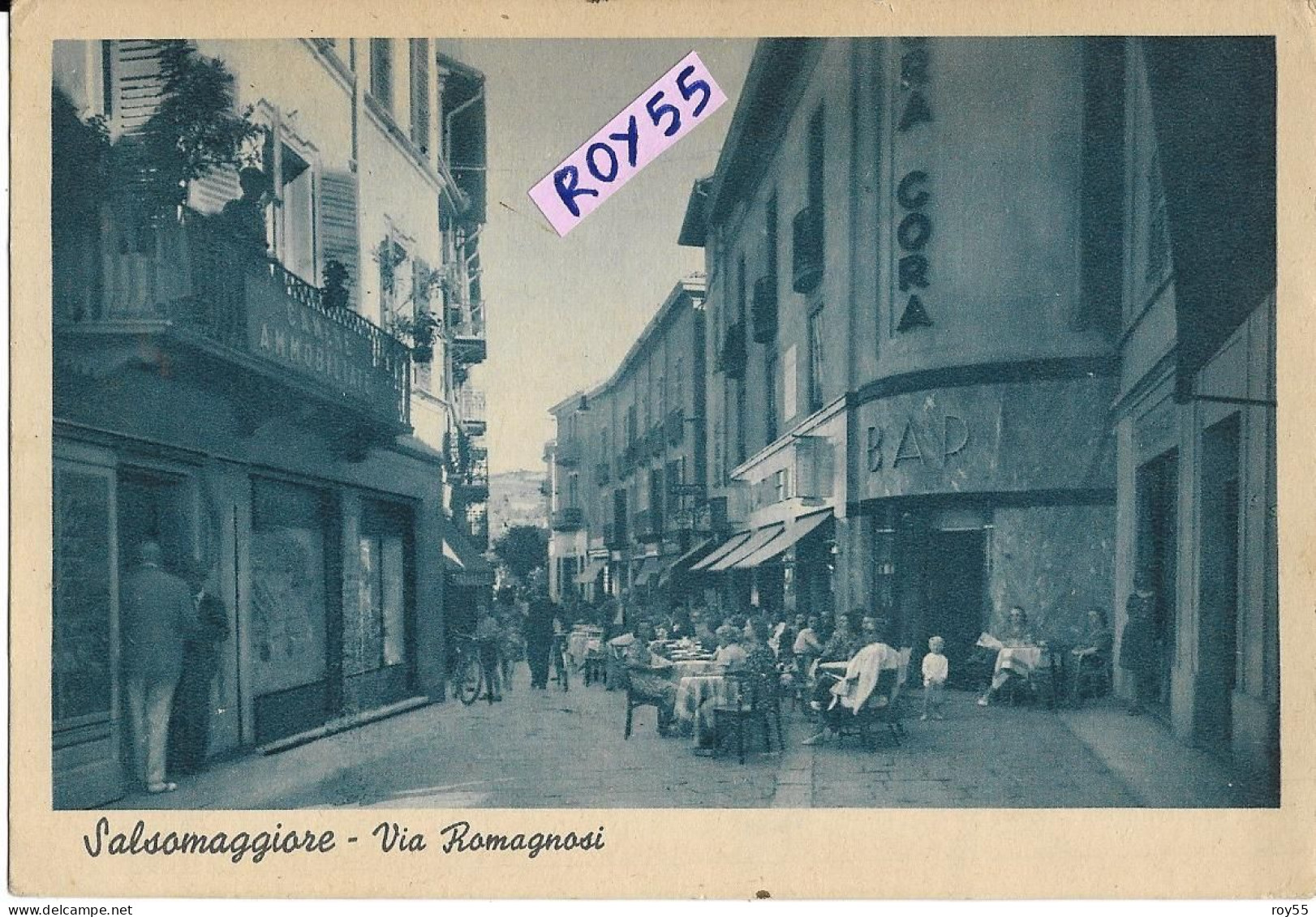 Emilia Romagna-parma-salsomaggiore Via Romagnosi Anmatissima Veduta Anni 30 Bar Tavoli Persone Negozi (v.retro) - Andere & Zonder Classificatie