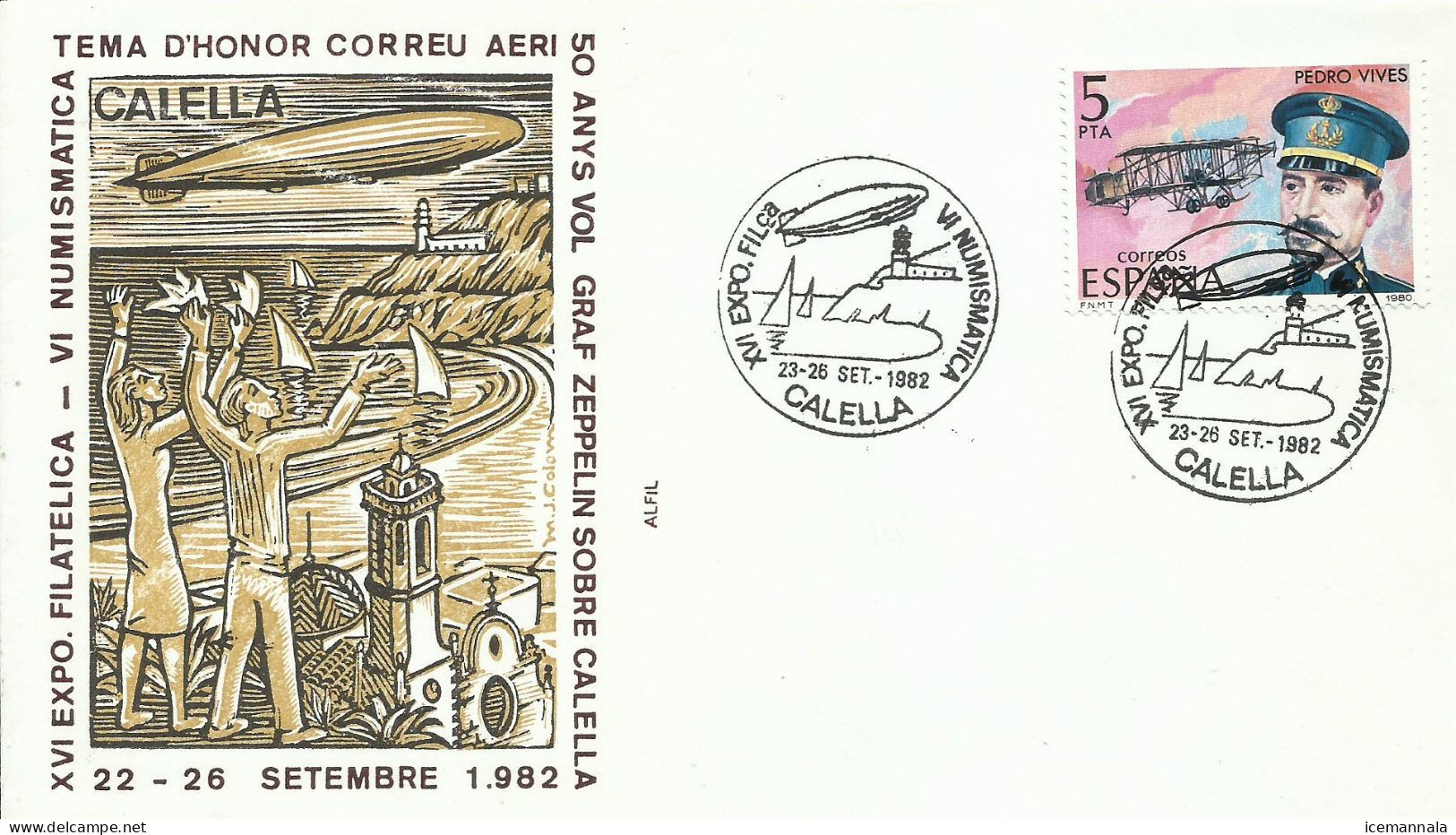 ESPAÑA,  SOBRE CONMEMORATIVO  ZEPPELIN,  AÑO  1982 - Zeppelins