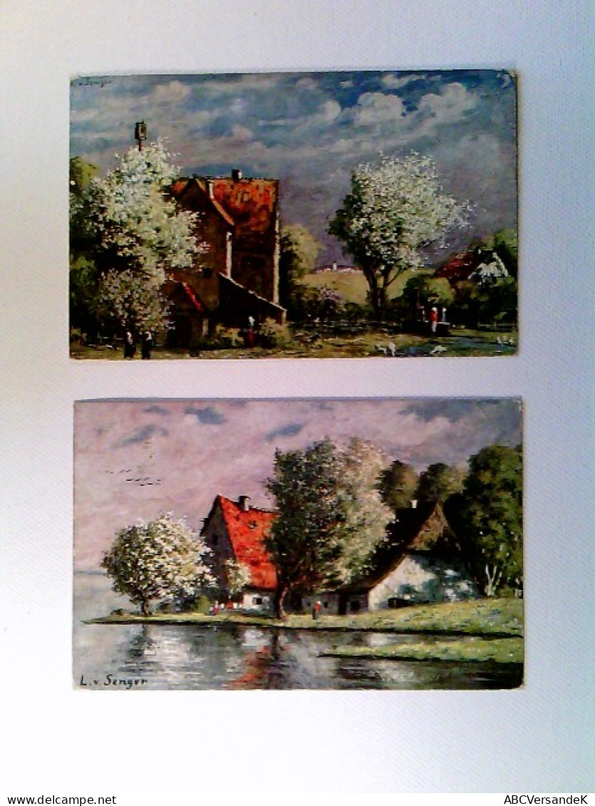 L. V. Senger, Bauernhäuser Mit Blühenden Bäumen Und Personen, 2 Künstler AK, Gelaufen 1907, Konvolut - Unclassified
