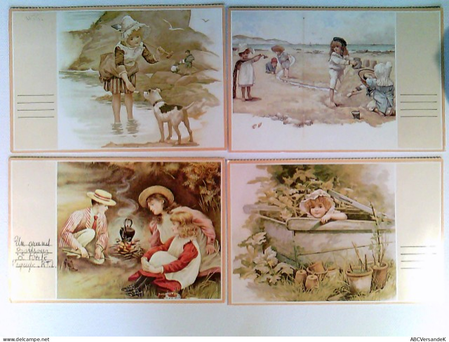 Kinder, Strand, Hund, Lagerfeuer, Unsigniert, 4 Künstler AK, Gelaufen 1984, Konvolut - Non Classés