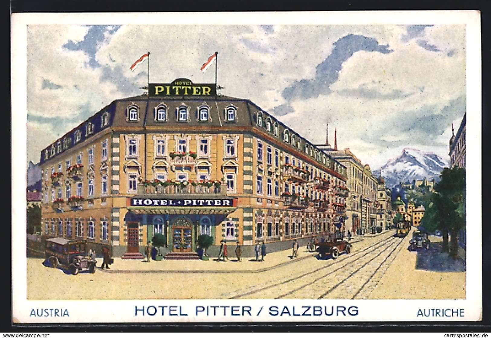 AK Salzburg, Hotel Pitter, Autos Und Strassenbahn  - Andere & Zonder Classificatie