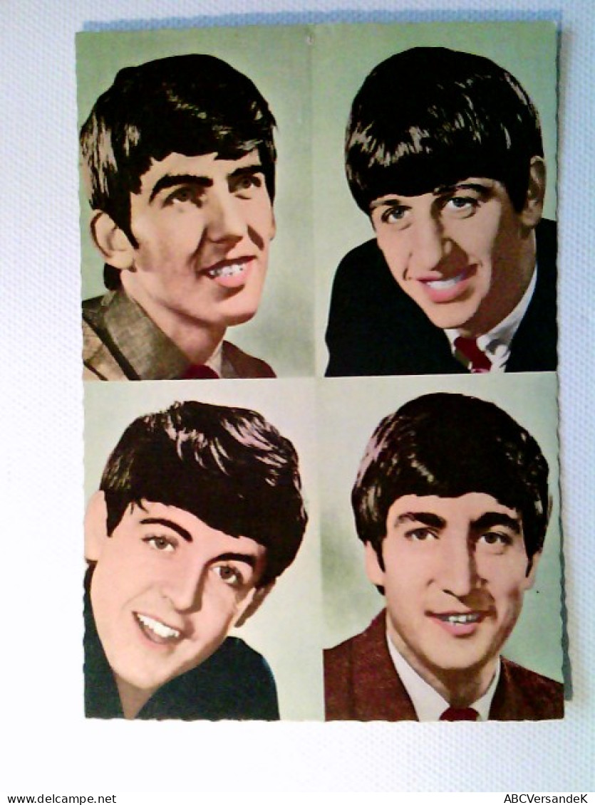 The Beatles, 4 Portraits, Hellgrüner Hintergrund, Künstler AK, Ungelaufen, Ca. 1965 - Ohne Zuordnung