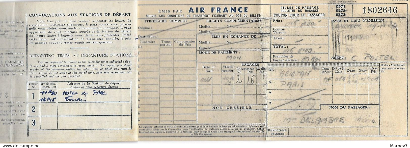 Billet D'AVION De Passage - PARIS-ABIDJAN -transport Aérien - AIR FRANCE 1952 -Timbre Fiscal 40 Francs AOF Côte D'IVOIRE - Other & Unclassified