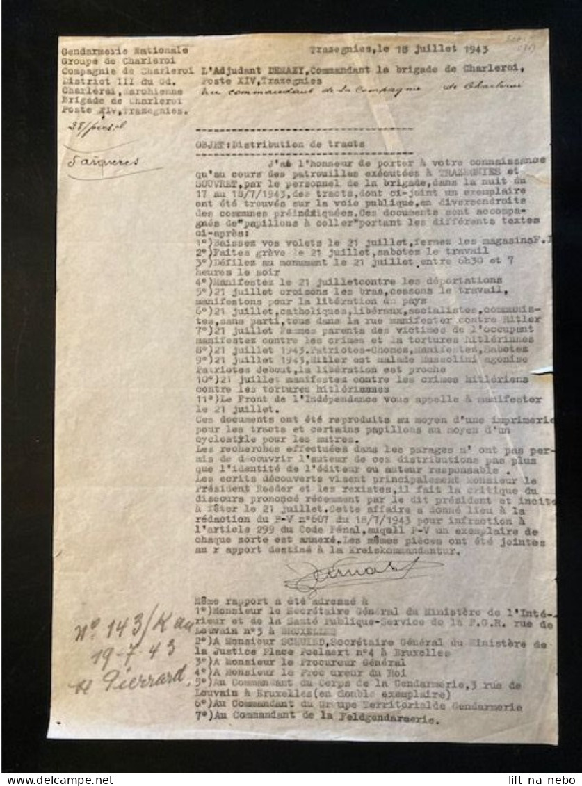 Tract Presse Clandestine Résistance Belge WWII WW2 'Distribution De Tracts' J'ai L'honneur De Porter à Votre... - Dokumente