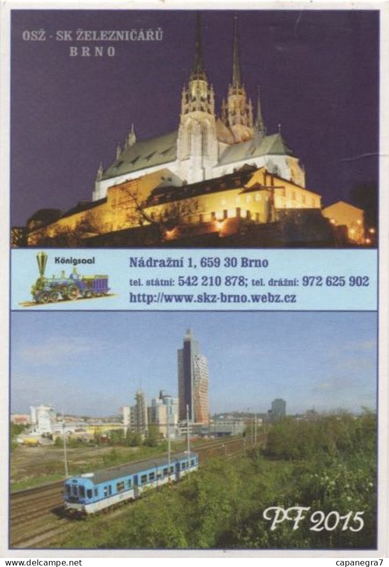 Train, Cathedral Of St. Peter And Paul Brno, Basic Organization Of Railway Workers Brno, Czech Rep., 2015, 75 X 110 Mm - Tamaño Pequeño : 2001-...