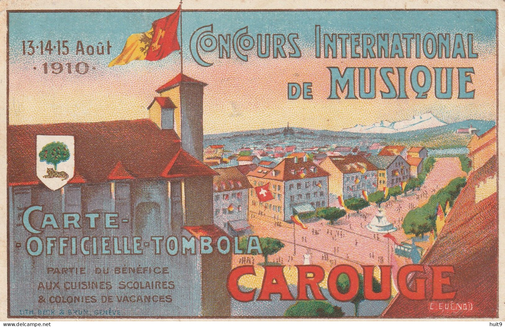 CAROUGE : Concours International De Musique 1910 ,carte Tombola. - Carouge