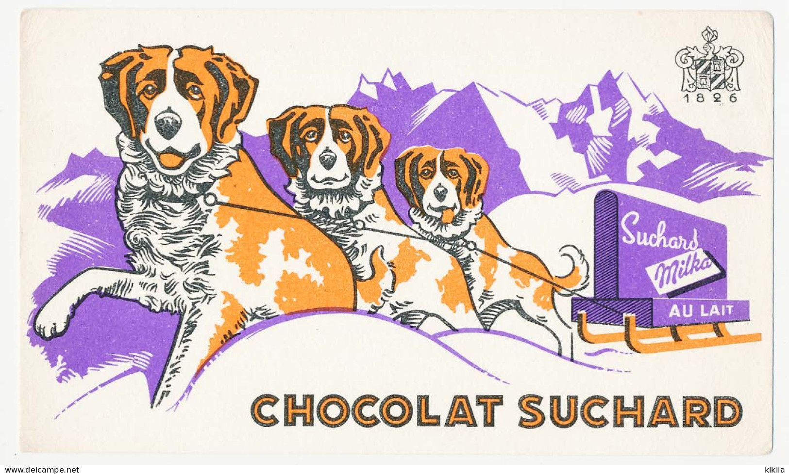 Buvard 21.9 X 13 Chocolat SUCHARD  Milka Au Lait Depuis 1826  Luge  Chien Saint Bernard - Kakao & Schokolade