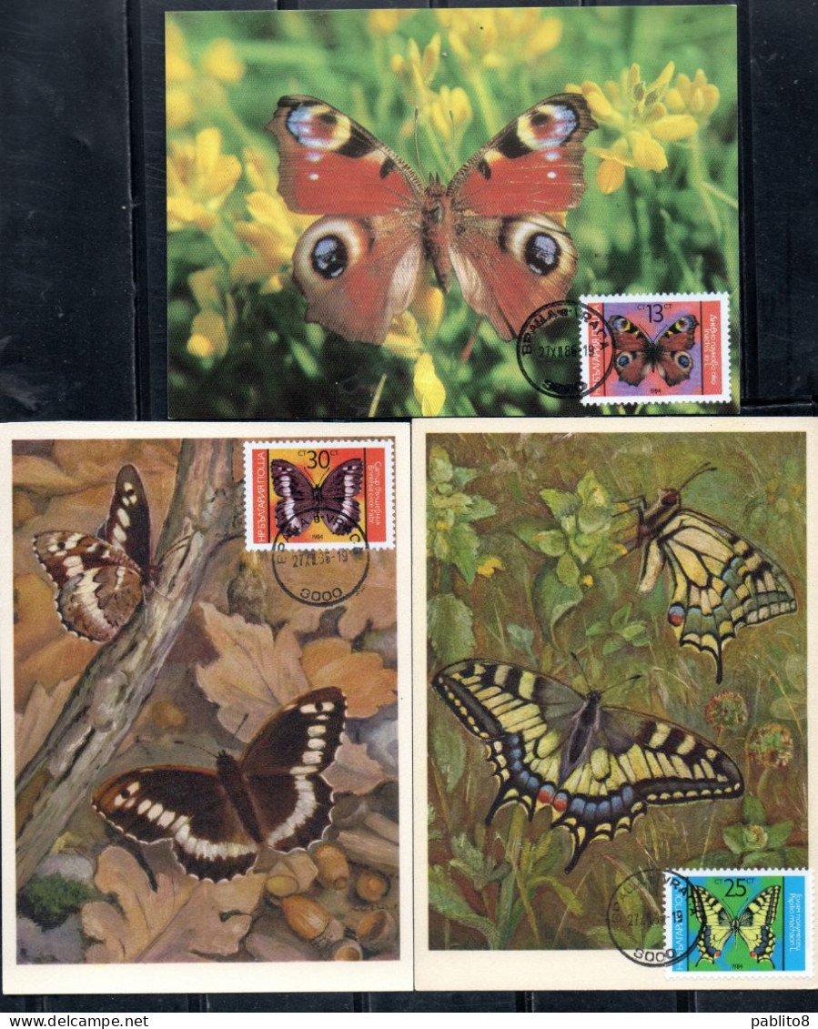 BULGARIA BULGARIE BULGARIEN 1984 BUTTERFLIES COMPLETE SET SERIE COMPLETA MAXI MAXIMUM CARD - FDC