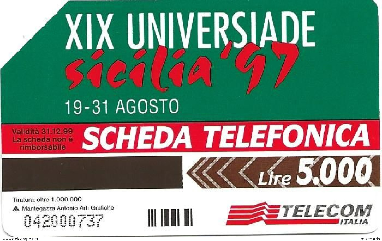 Italy: Telecom Italia - XIX Universiade Sicilia '97 - Openbare Reclame