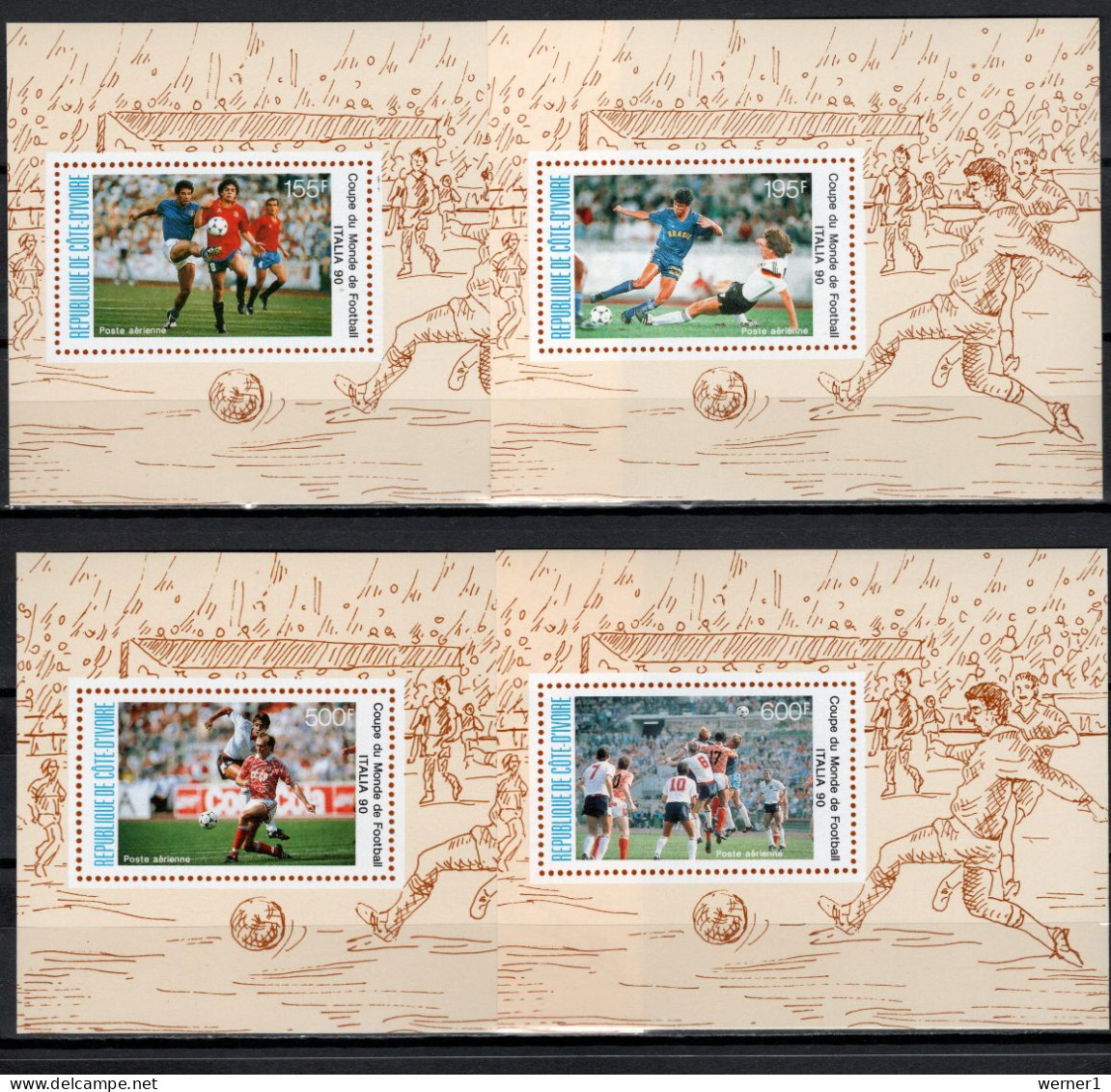 Ivory Coast 1990 Football Soccer World Cup Set Of 4 S/s Imperf. MNH -scarce- - 1990 – Italy
