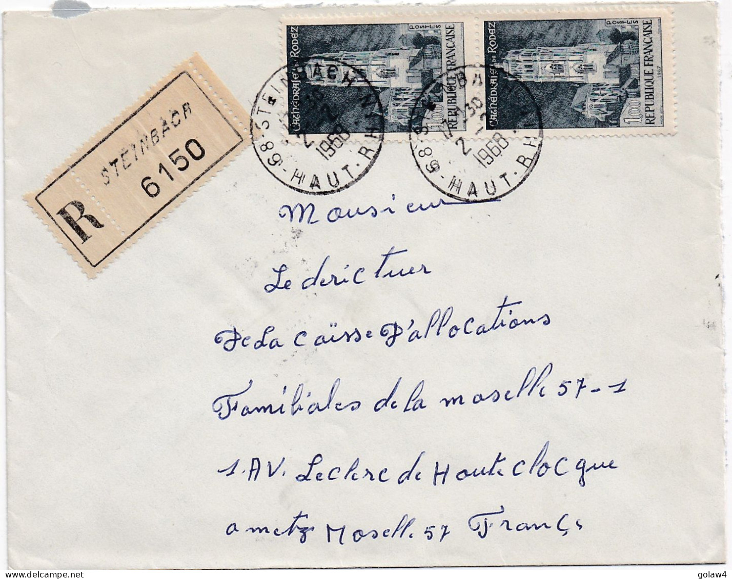 36922# LETTRE FRANCHISE POSTALE PARTIELLE RECOMMANDE Obl STEINBACH HAUT RHIN 1968 METZ MOSELLE - Briefe U. Dokumente