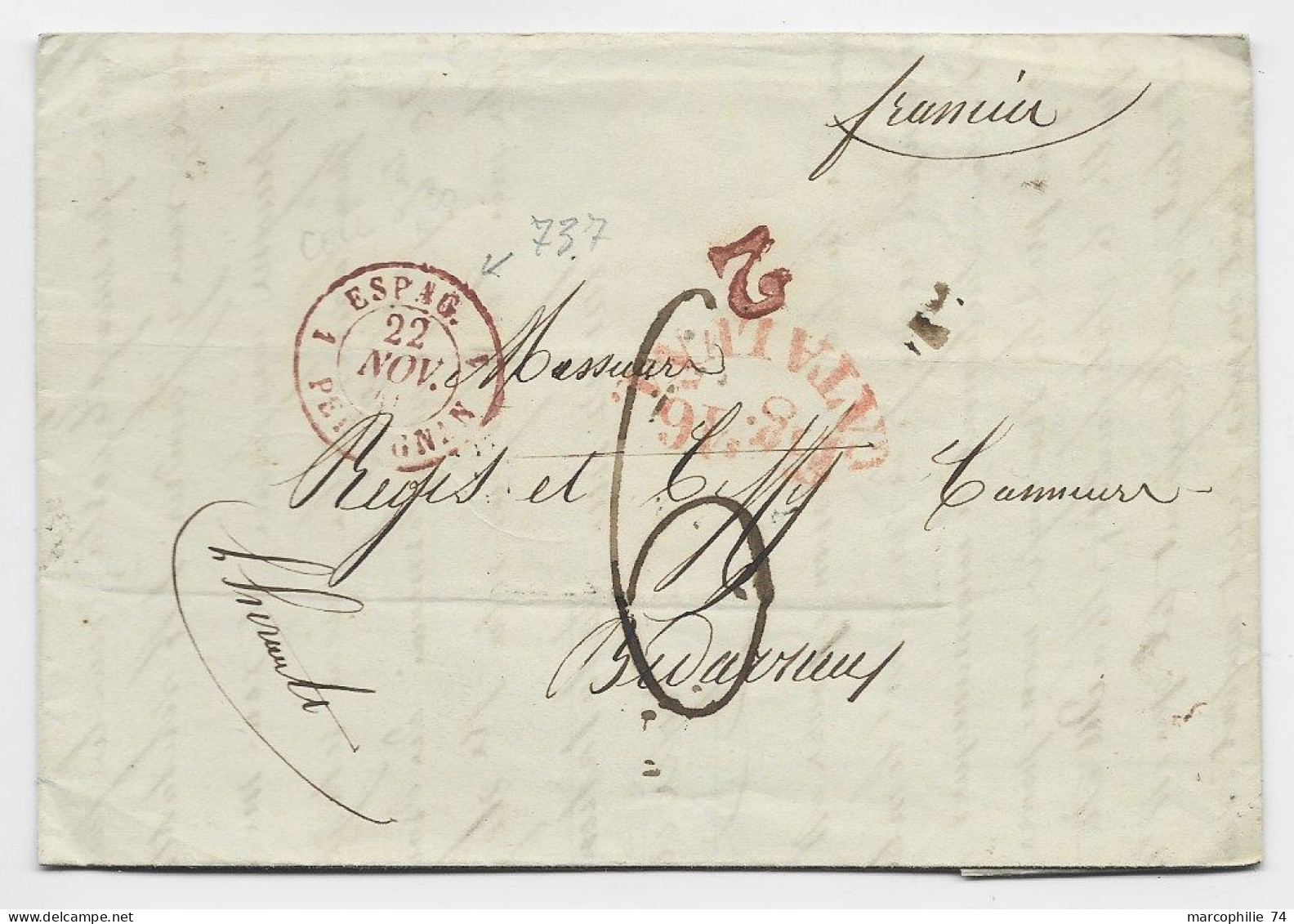 ESPANA LETTRE COVER FIGUERAS 1841 POUR HERAULT FRANCE TAXE 2 + 6 - ...-1850 Voorfilatelie