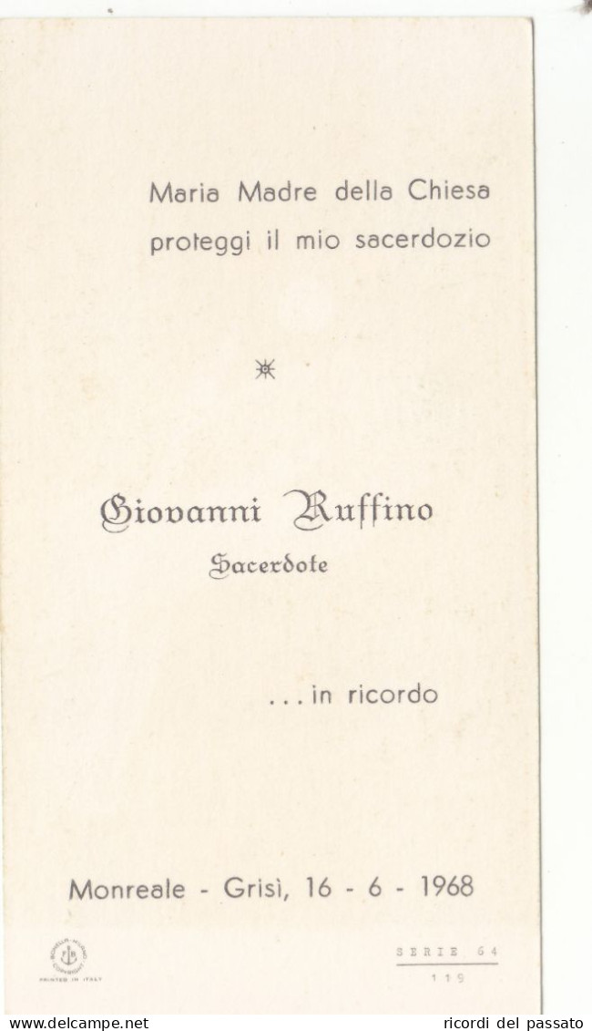 Santino Ricordo Sacerdote Giovanni Ruffino - Monreale 1968 - Imágenes Religiosas