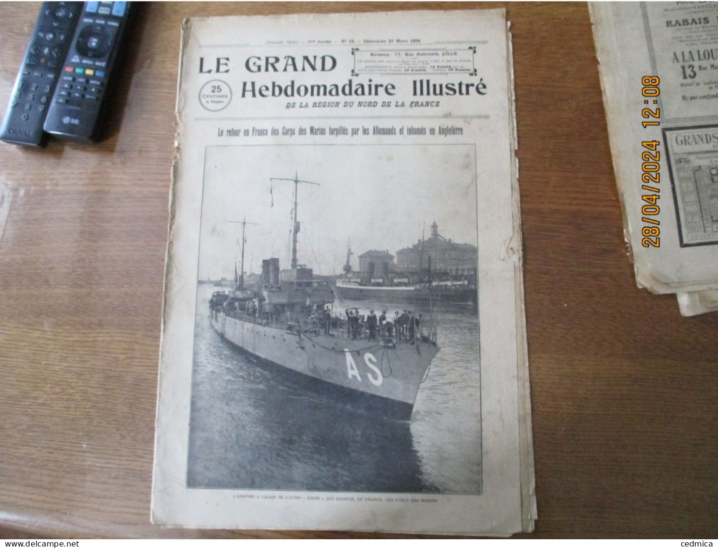 LE GRAND HEBDOMADAIRE ILLUSTRE DU NORD 23 MARS 1924 CORPS DES MARINS TORPILLES PAR LES ALLEMANDS,SPORTS,PRINCE DE GALLES - Picardie - Nord-Pas-de-Calais