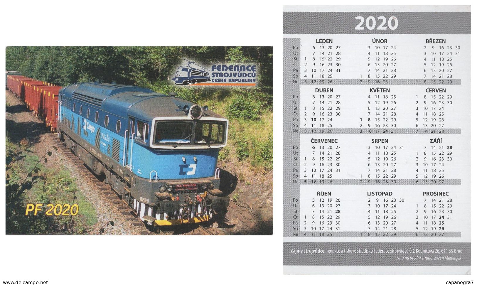 Diesl Trains, Locomotive, Train Drivers' Federation Czech Rep., 2020, 100 X 70 Mm - Petit Format : 2001-...