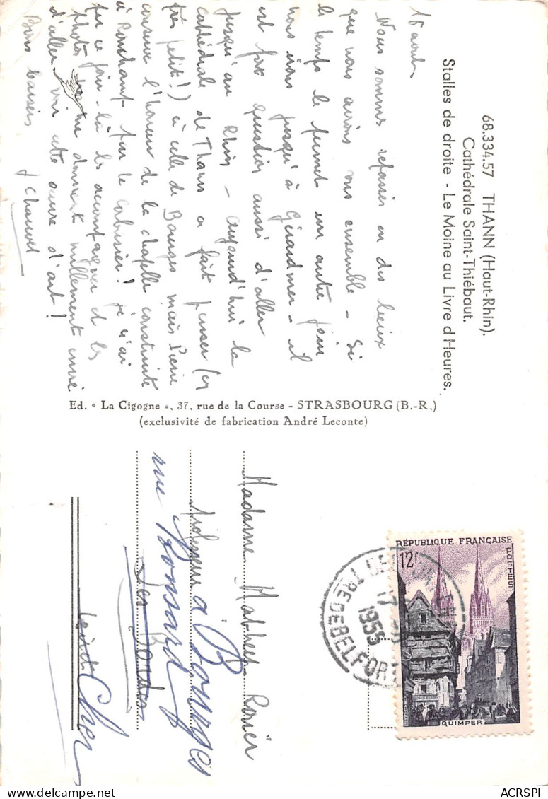 68 THANN  Cathédrale Saint Thiébaut Détail Des Stalles  Le Moine Au Livre D'heures Ed La Cigogne  N° 54 \MK3000 - Thann