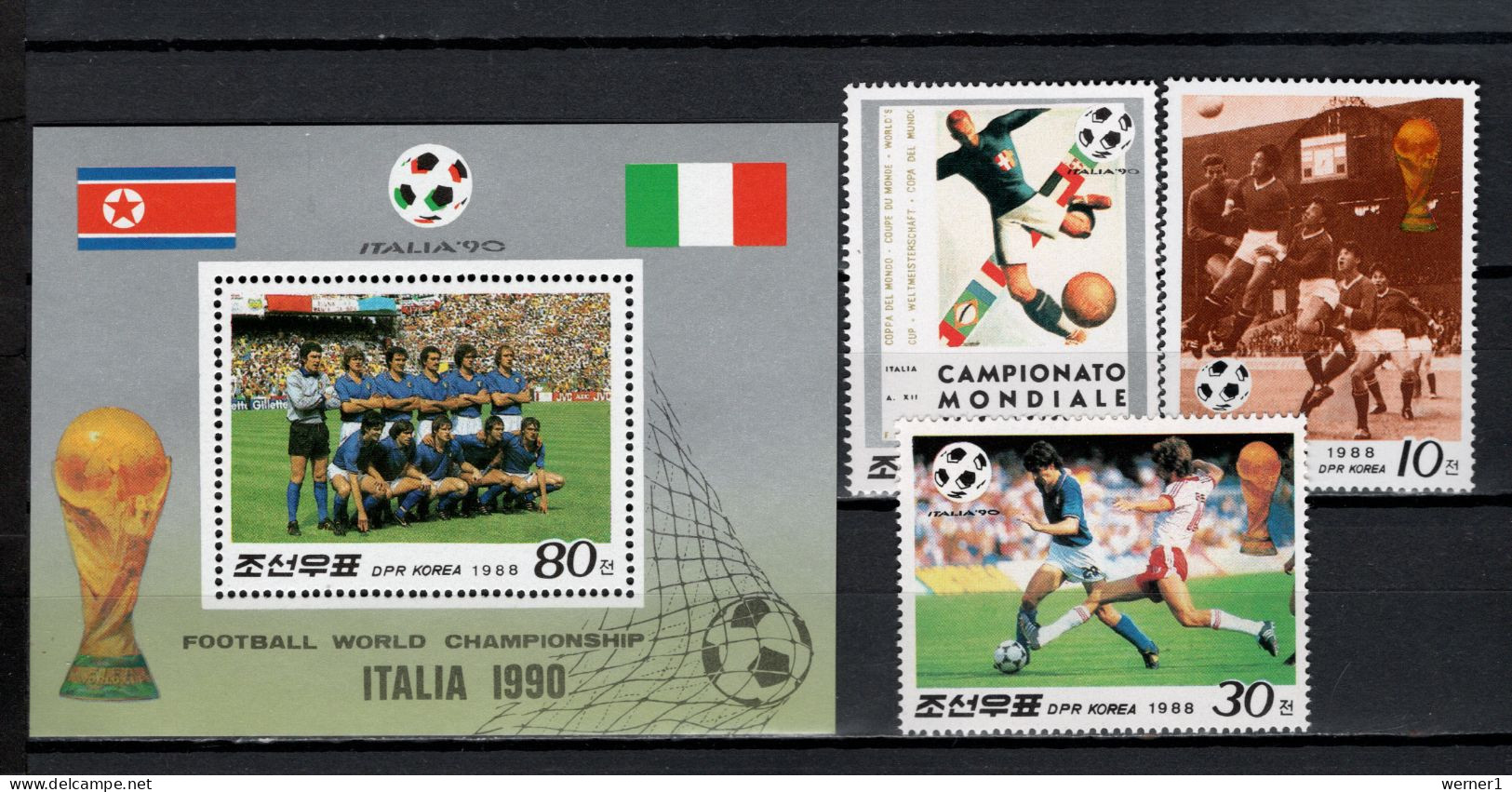 North Korea 1988 Football Soccer World Cup Set Of 3 + S/s MNH - Unused Stamps