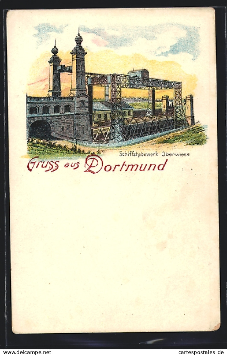 Lithographie Dortmund, Schiffshebewerk Oberwiese  - Dortmund