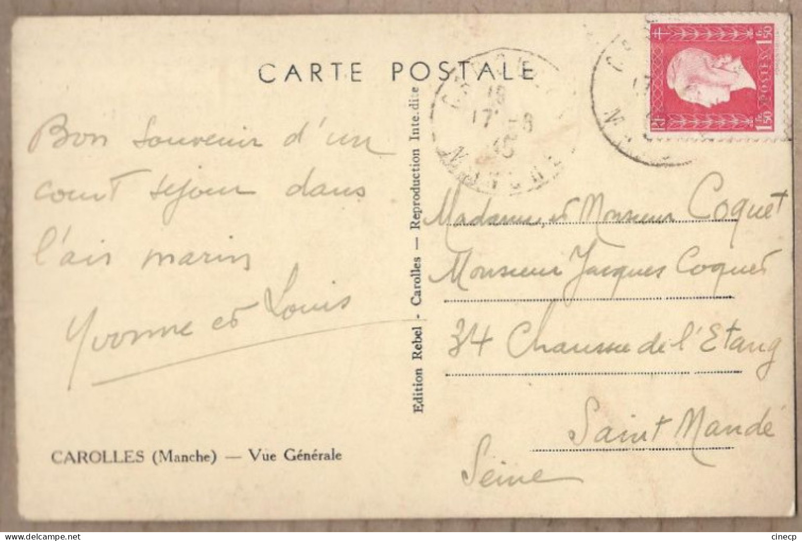 CPSM 50 - CAROLLES - Vue Générale - TB PLAN D'ensemble Du Village Et Du Centre + Publicité MARTINI 1945 - Autres & Non Classés
