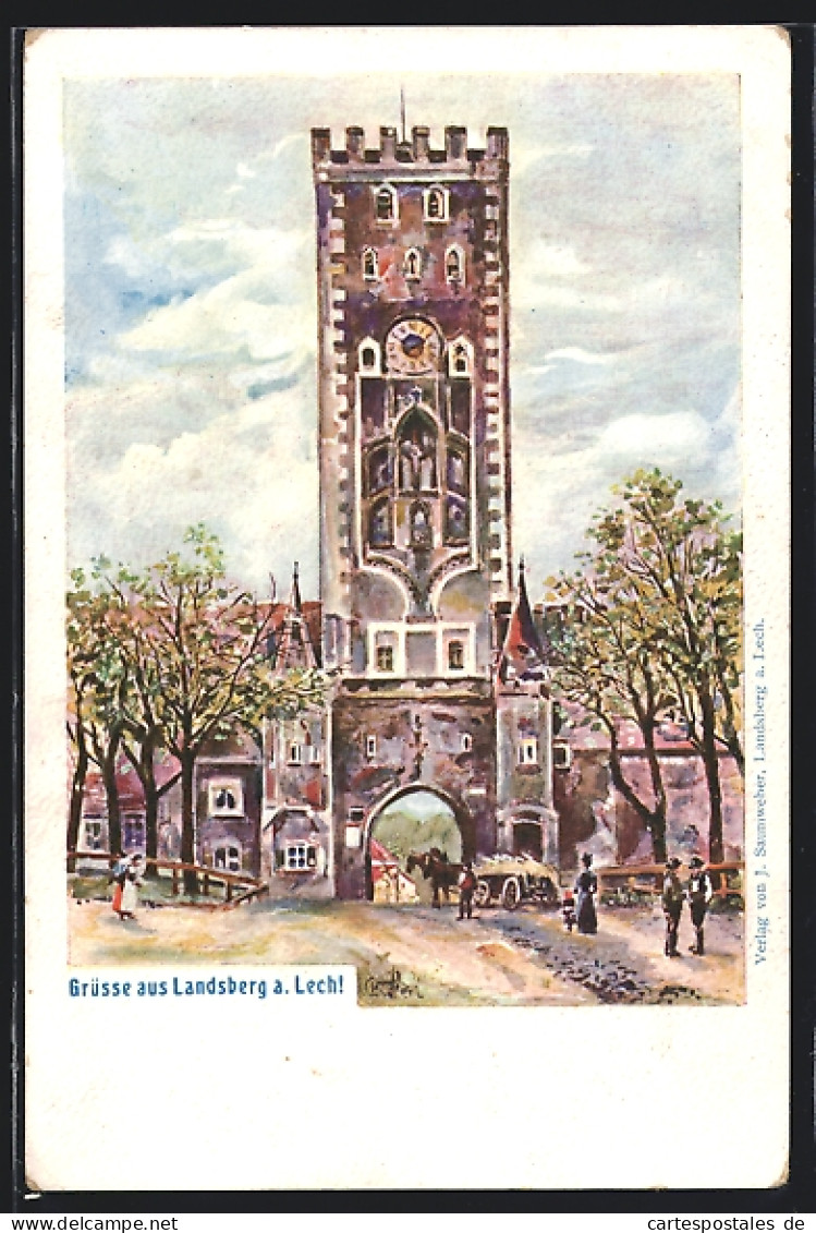 Künstler-AK Landsberg A. Lech, Turm Mit Tor  - Landsberg