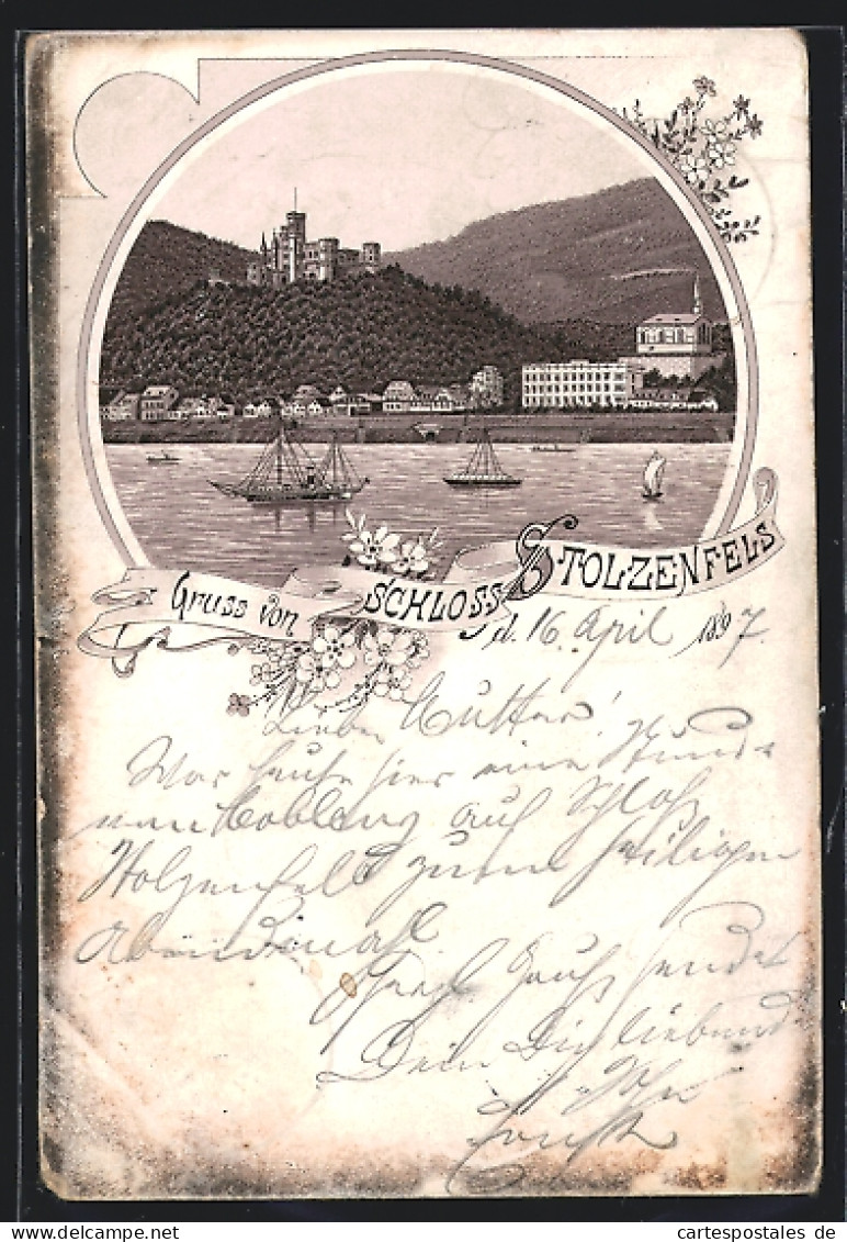 Lithographie Capellen / Koblenz, Schloss Stolzenfels  - Koblenz