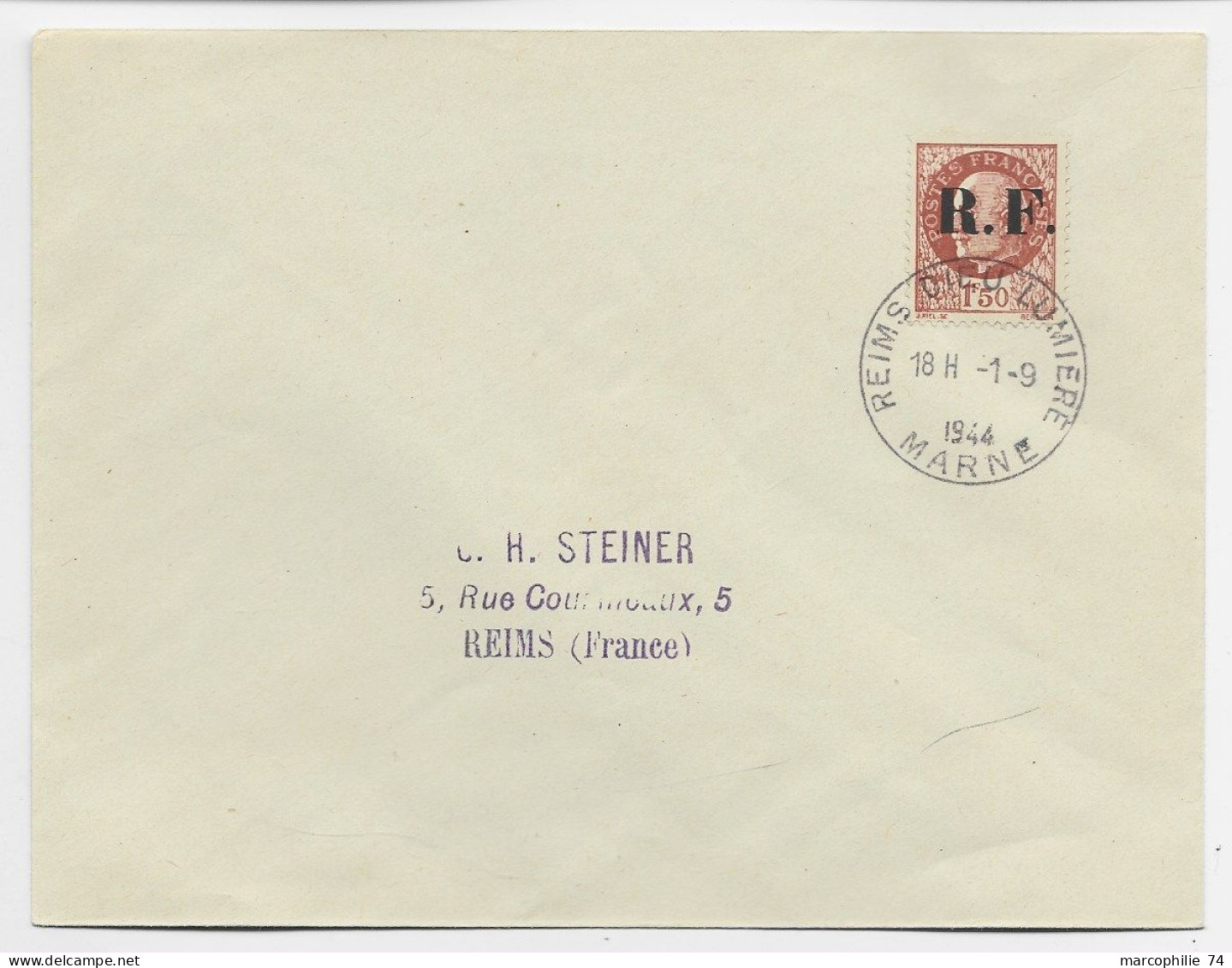 LIBERATION PETAIN 1FR50 R.F. LETTRE COVER REIMS LUMIERE 1.9.1944 MARNE - Liberation