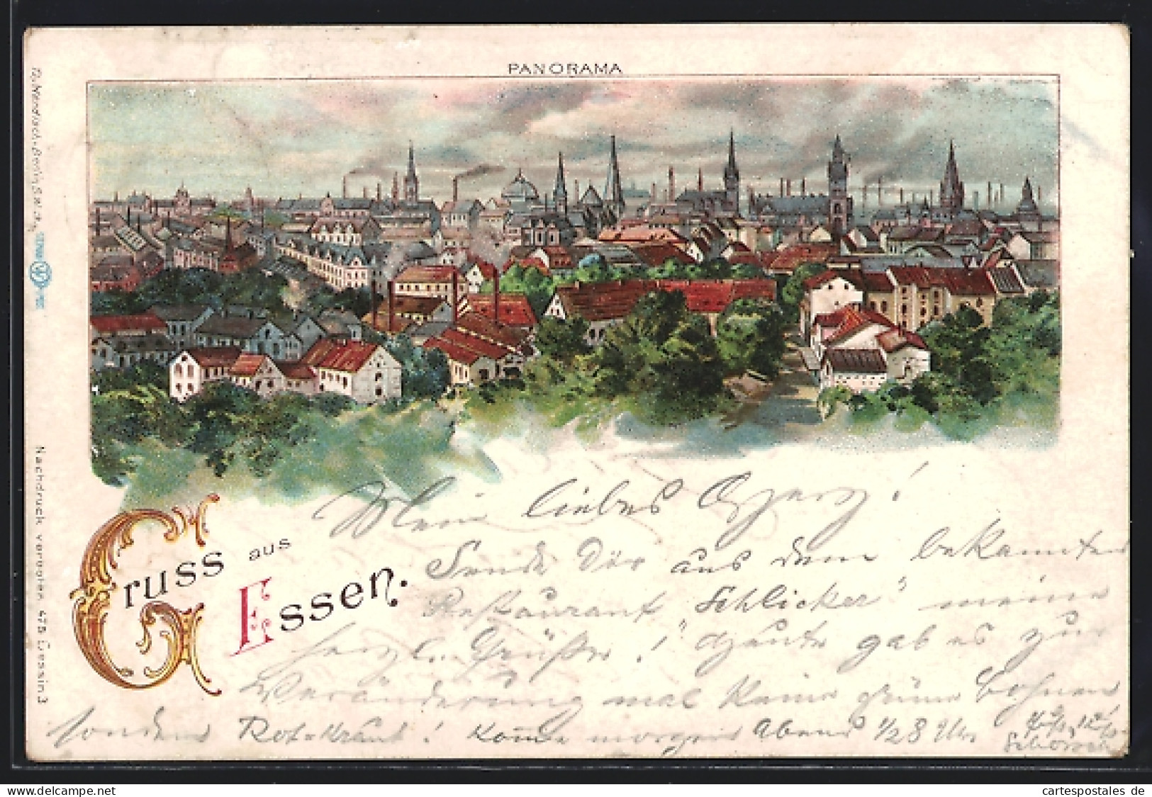 Lithographie Essen / Ruhr, Panorama Der Ortschaft  - Essen