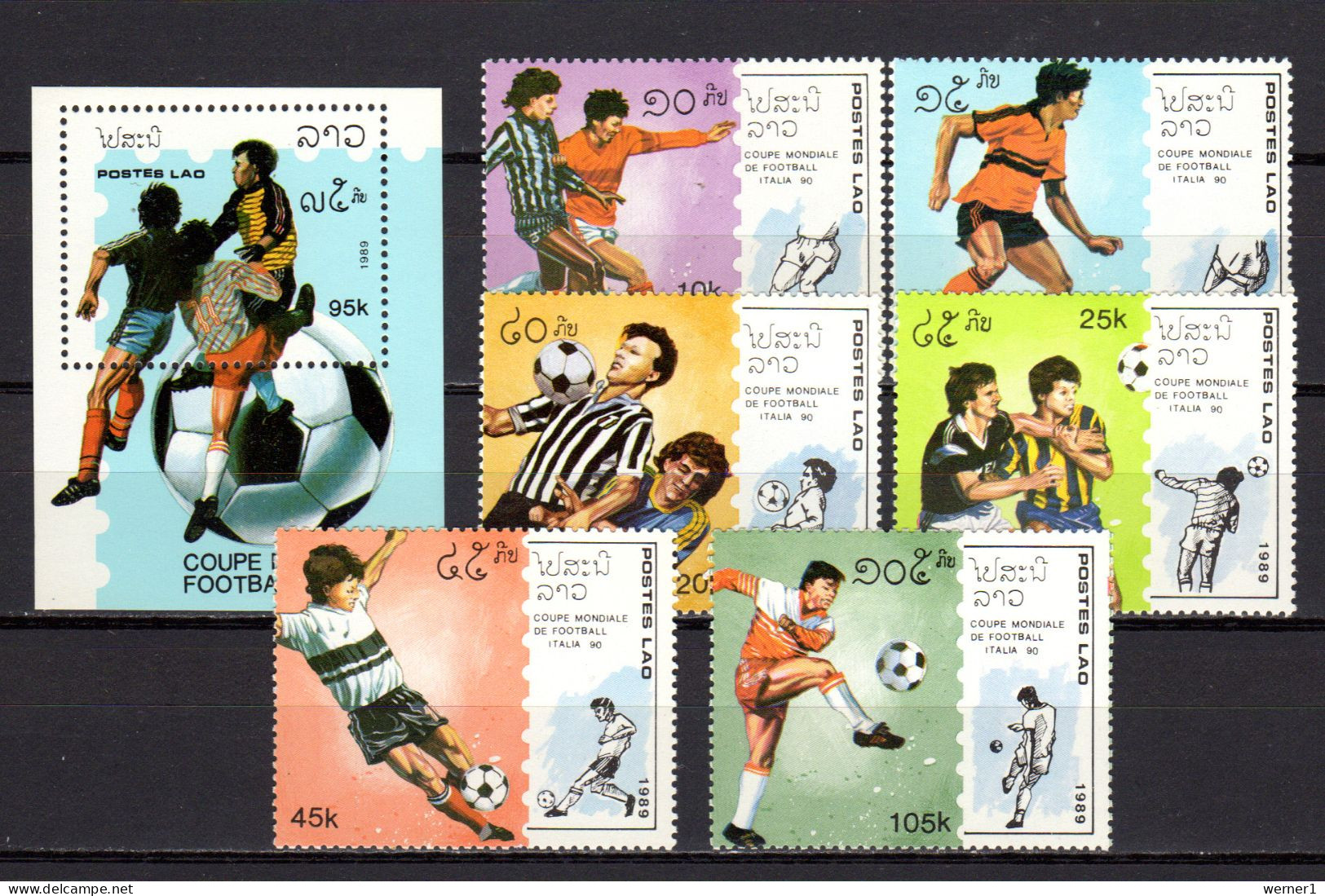 Laos 1989 Football Soccer World Cup Set Of 6 + S/s MNH - Ongebruikt