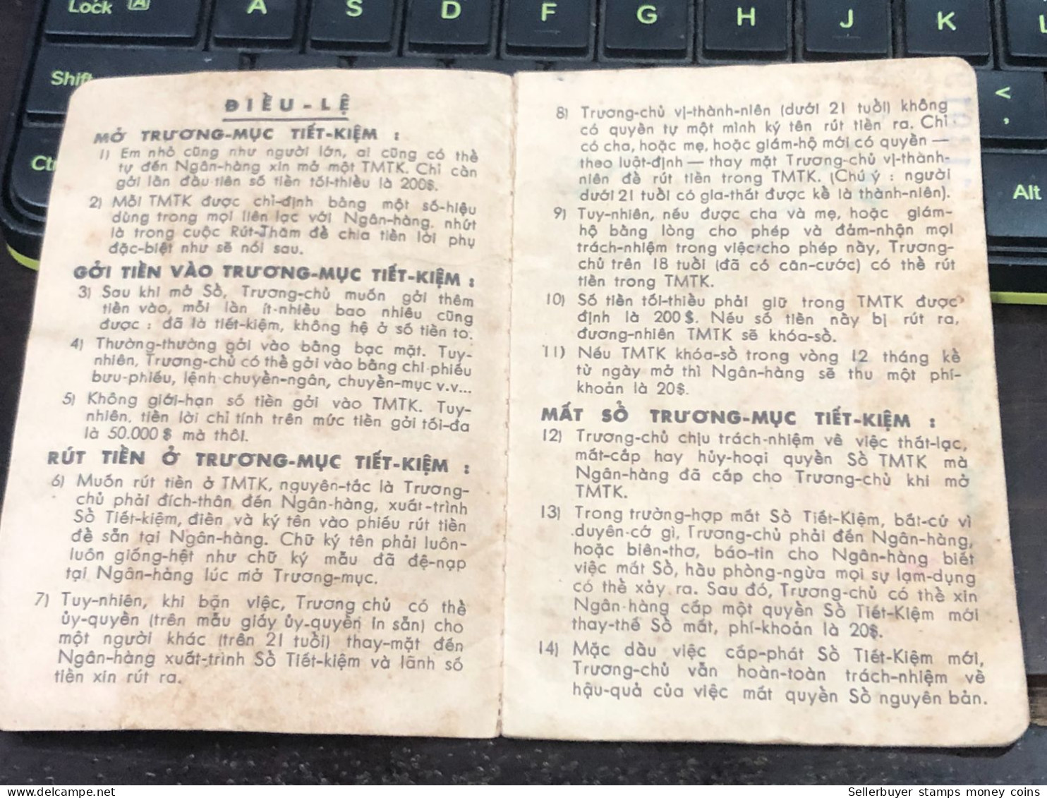 VIET NAM SOUTH STATE BANK SAVINGS BOOK PREVIOUS -1 975-PCS 1 BOOK - Cheques En Traveller's Cheques