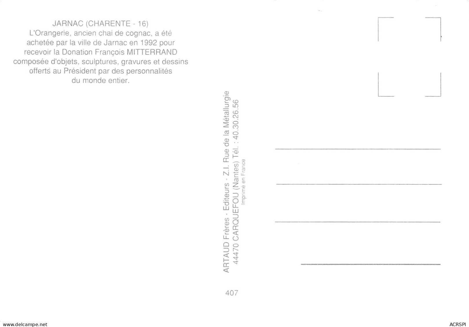 16  JARNAC Espace Cultutel De L'orangerie Donation François MITTERRAND  N° 11 \MK3003 - Jarnac