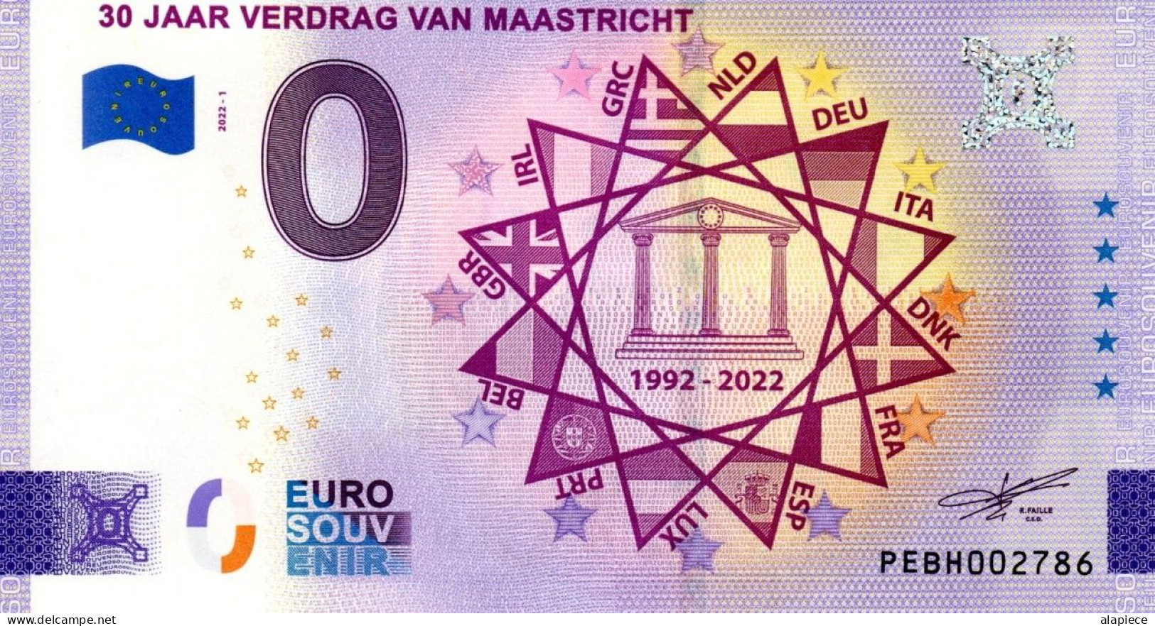 Billet Touristique - 0 Euro - Pays-Bas - 30 Jaar Verdrag Van Maastricht (2022-1) - Privéproeven