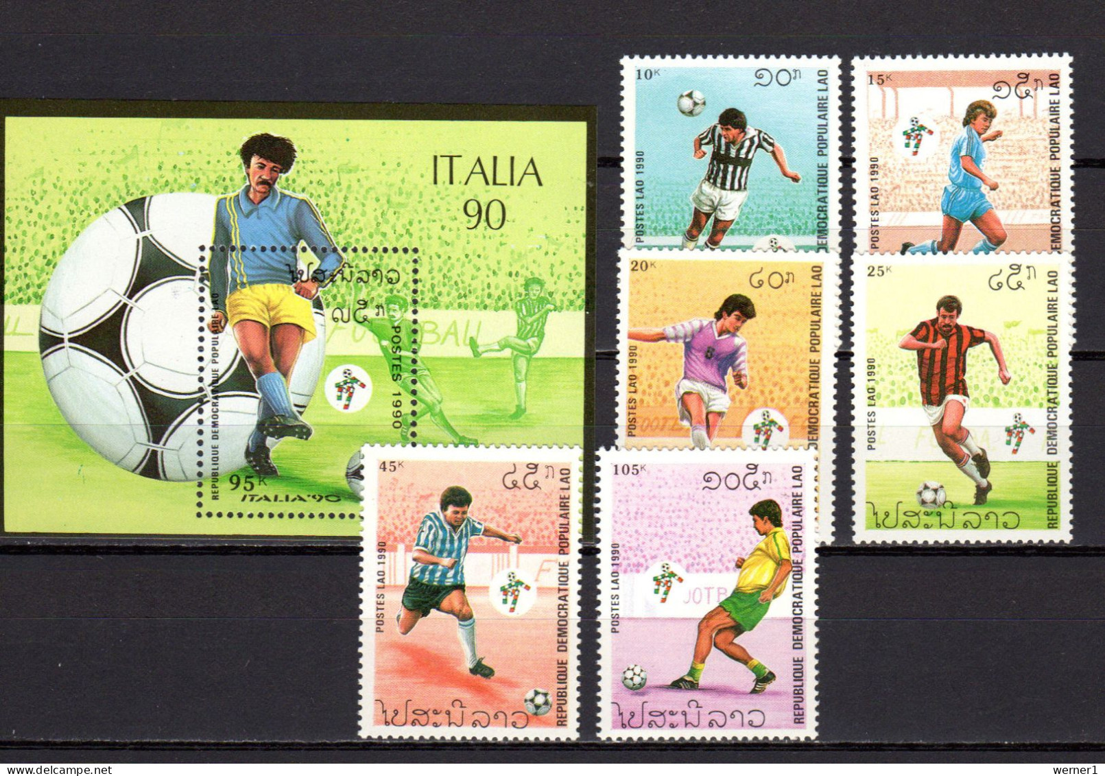 Laos 1990 Football Soccer World Cup Set Of 6 + S/s MNH - Ungebraucht