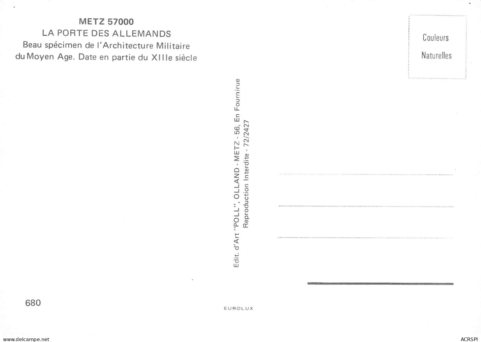 57  METZ  Porte Des Allemands Architecture Militaire Du Moyen Age    N° 54 \MK3004 - Metz