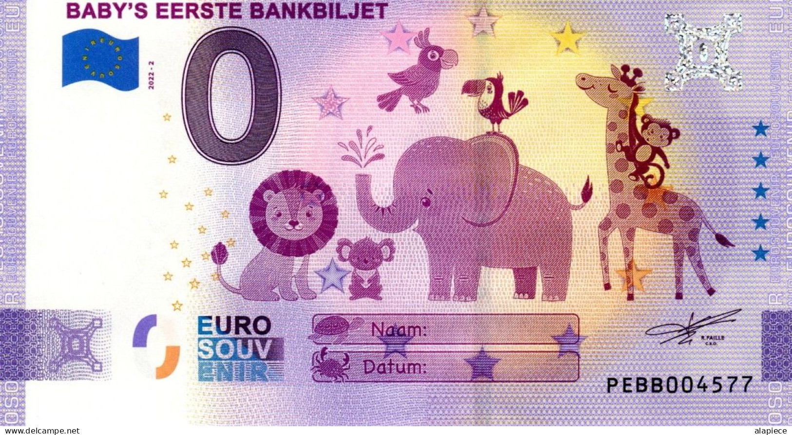 Billet Touristique - 0 Euro - Pays-Bas - Baby's Eerste Bankbiljet (2022-2) - Essais Privés / Non-officiels
