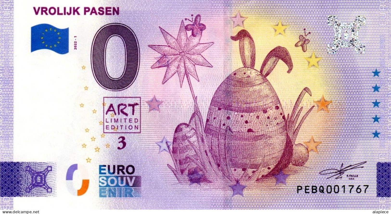 Billet Touristique - 0 Euro - Pays-Bas - Vrolijk Pasen (2022-1) - Essais Privés / Non-officiels