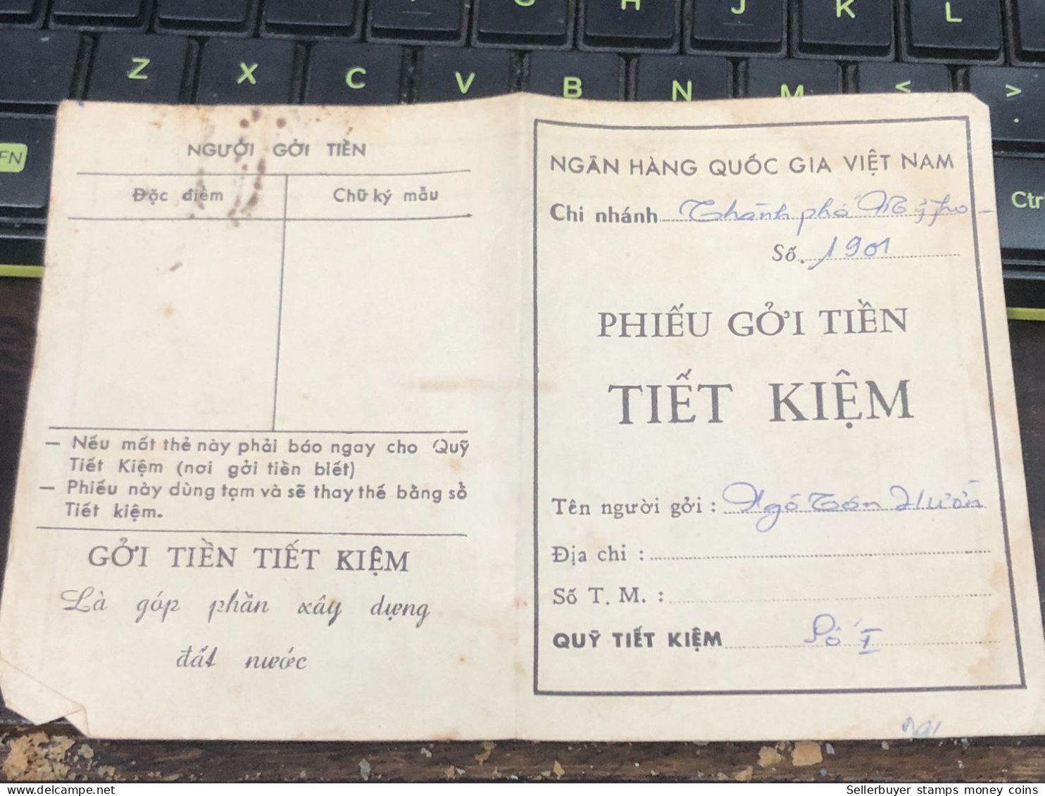 VIET NAM SOUTH STATE BANK SAVINGS BOOK PREVIOUS -1 975-PCS 1 BOOK - Cheques & Traverler's Cheques