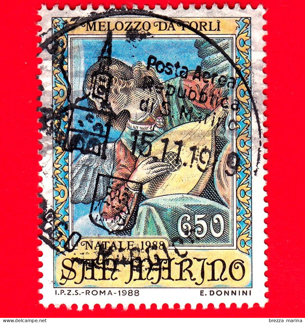 SAN MARINO - Usato - 1988 - Natale - Melozzo Da Forlì - Angelo Con Mandola - 650 - Gebruikt