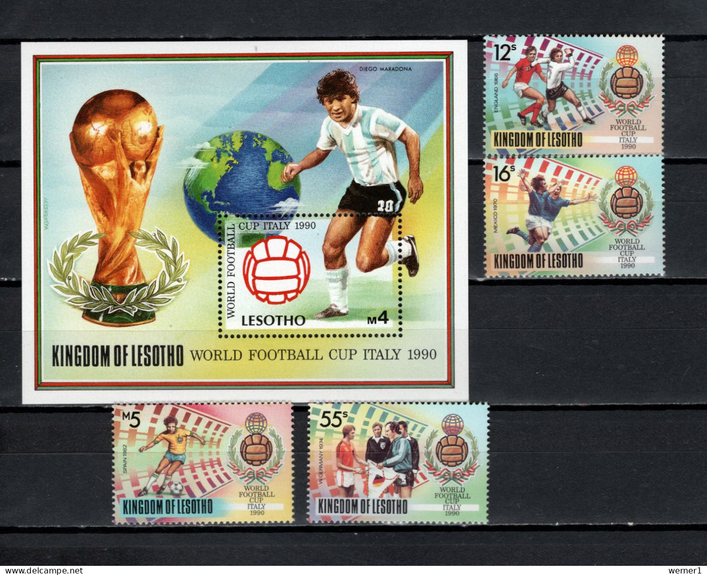 Lesotho 1989 Football Soccer World Cup Set Of 4 + S/s MNH - Nuovi