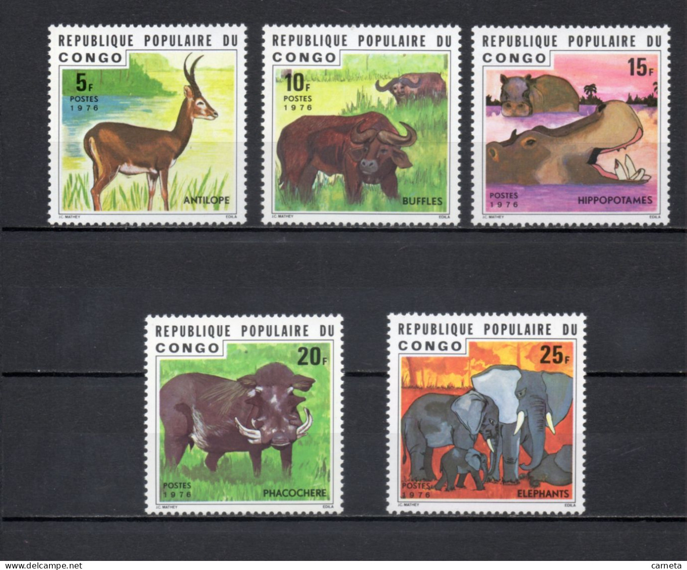 CONGO  N° 417 à 421    NEUFS SANS CHARNIERE COTE 7.00€    ANIMAUX FAUNE   VOIR DESCRIPTION - Ungebraucht