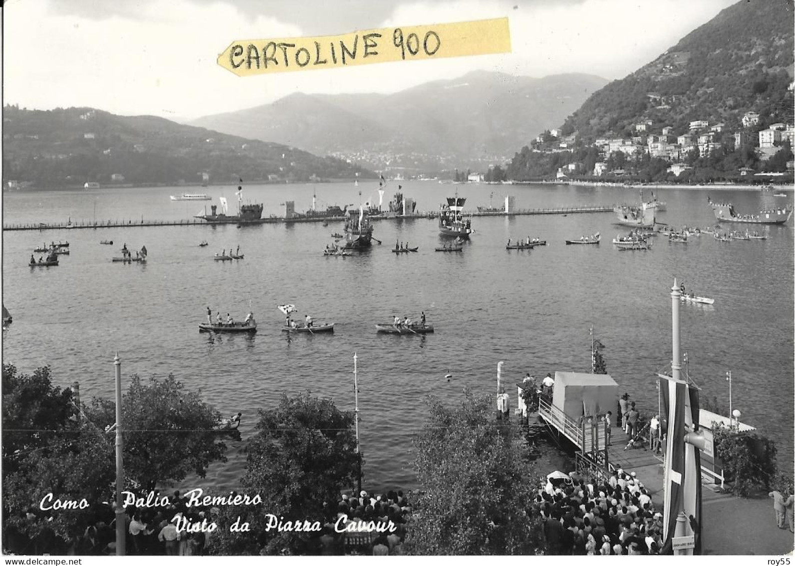 Lombardia-como Palio Remiero Visto Da Piazza Cavour Animatissima Bella Panoramica Veduta Anni 50 60 - Como