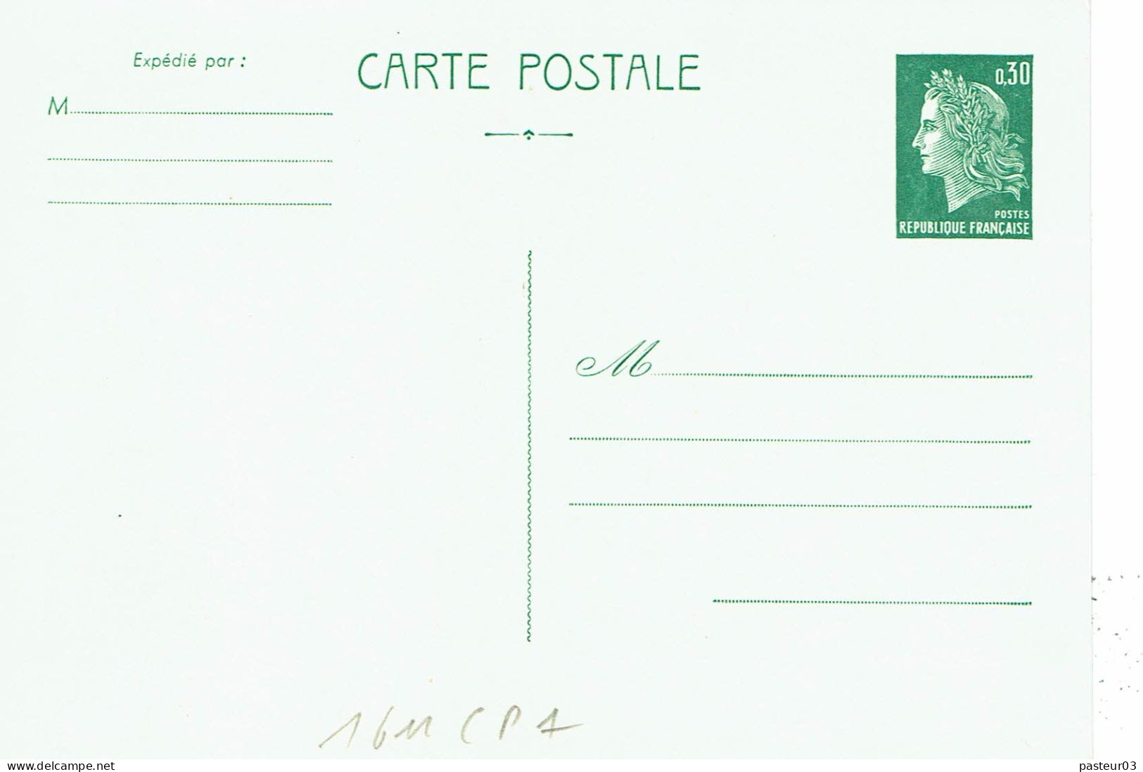 1611 CP 1 Marianne De Cheffer 30 C. Vert Neuf - Cartoline Postali E Su Commissione Privata TSC (ante 1995)