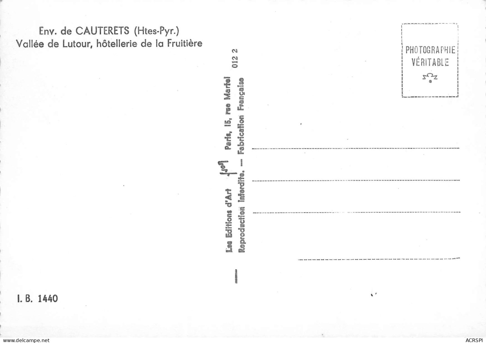65 CAUTERETS HOTELLERIE DE LA FRUITIERE Vallée Du Lutour  N° 95 \MK3009 - Cauterets