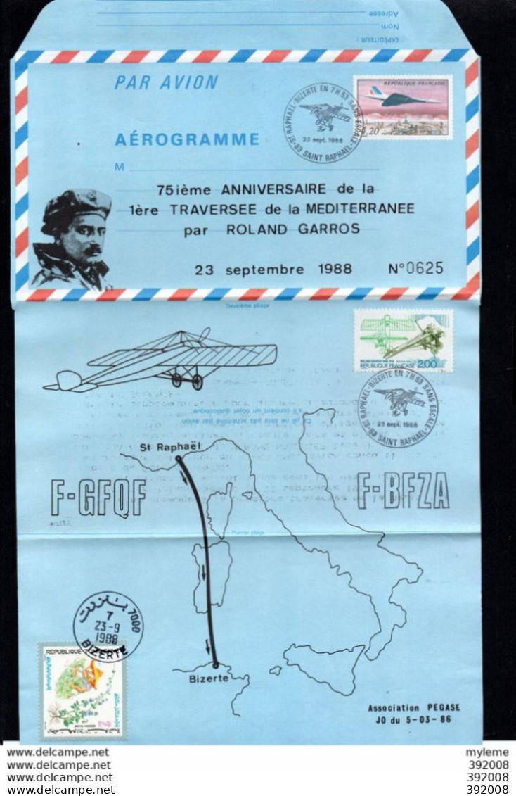 Aérogramme - 1988 - 1016** MNH - Concorde - 75 Ans Traversée Méditerranée Par Roland Garros - 7 - Altri & Non Classificati