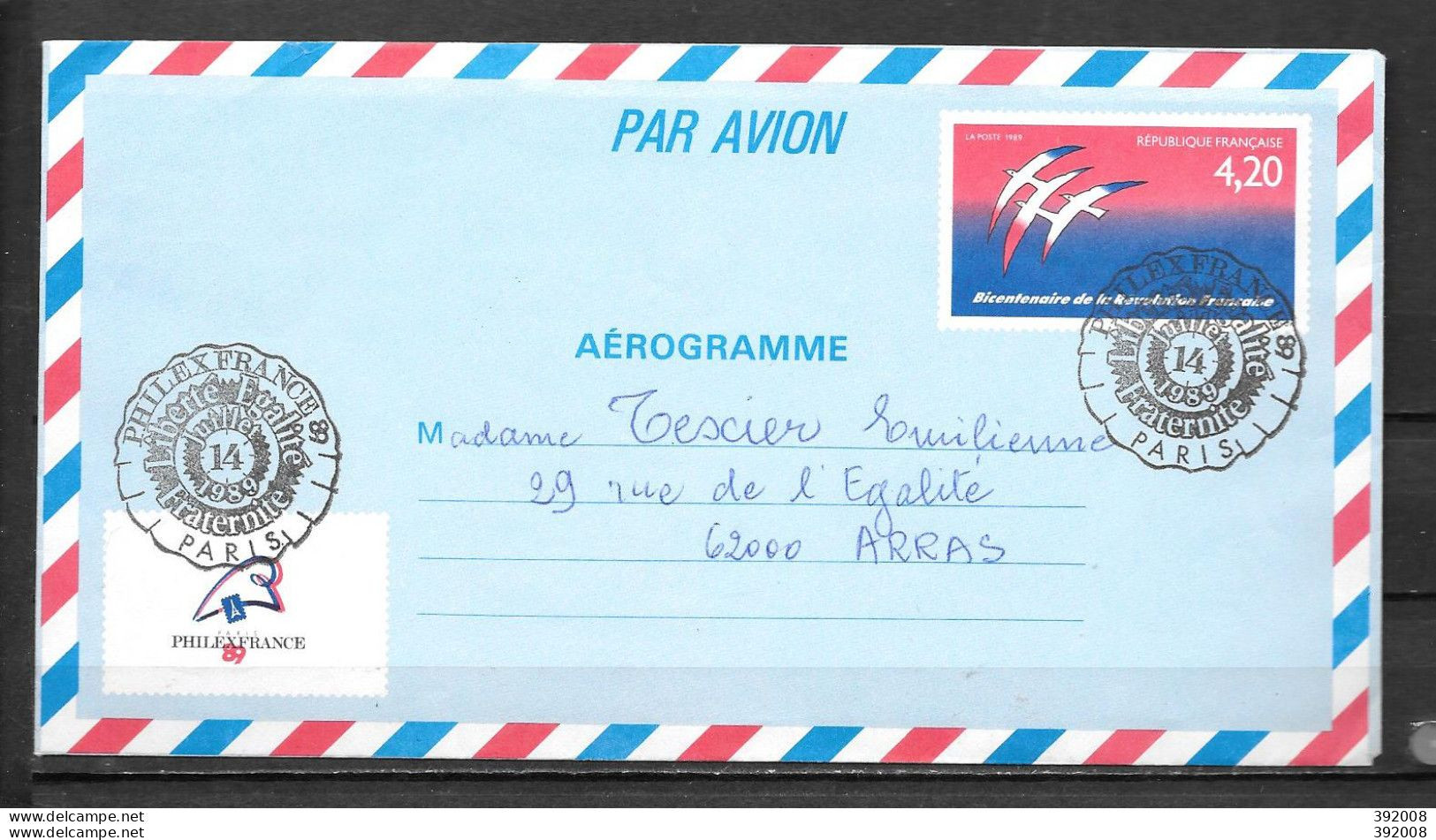 Aérogramme - 1989 - Philexfrance - 7 - Autres & Non Classés